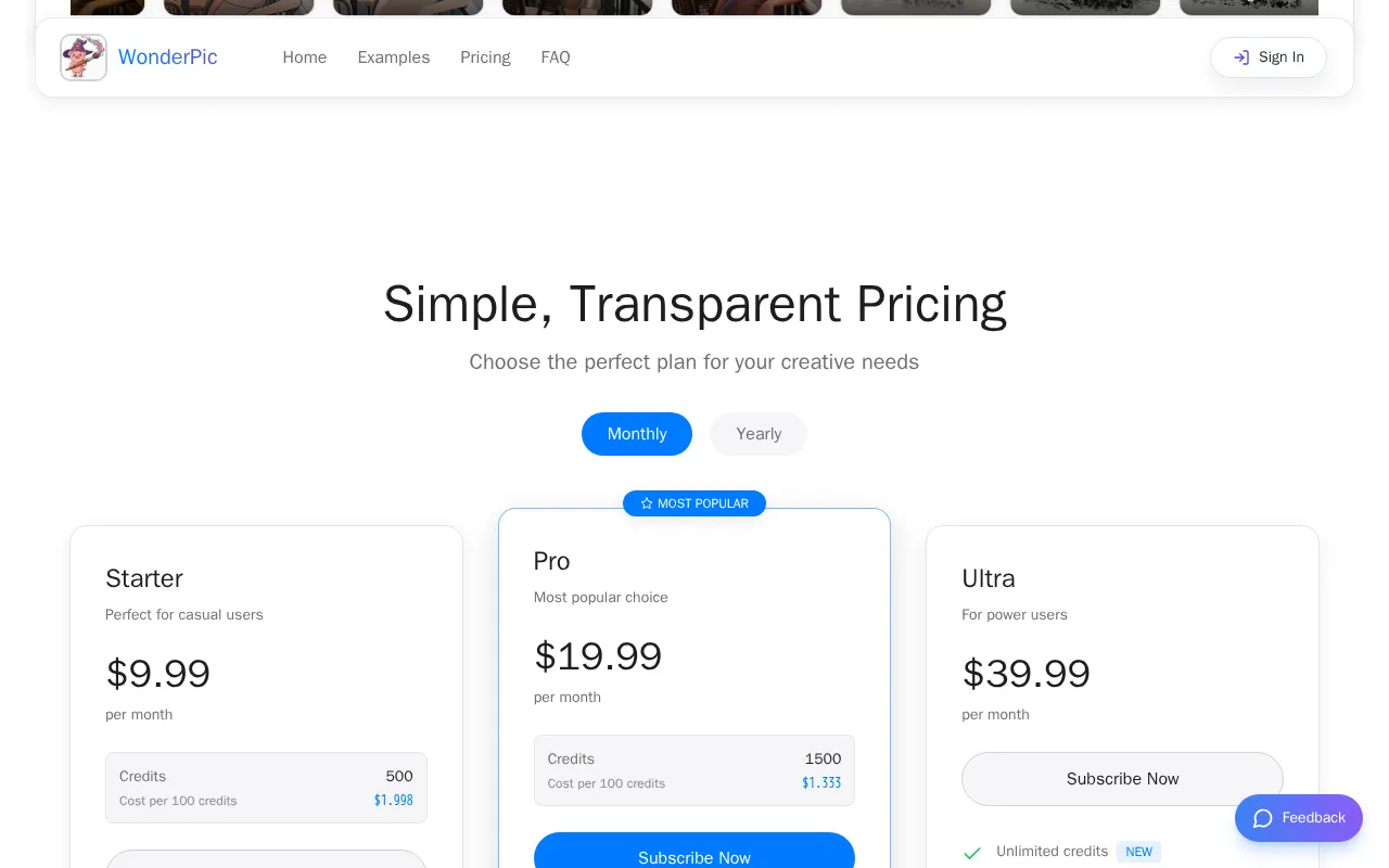 WonderPic — pricing page