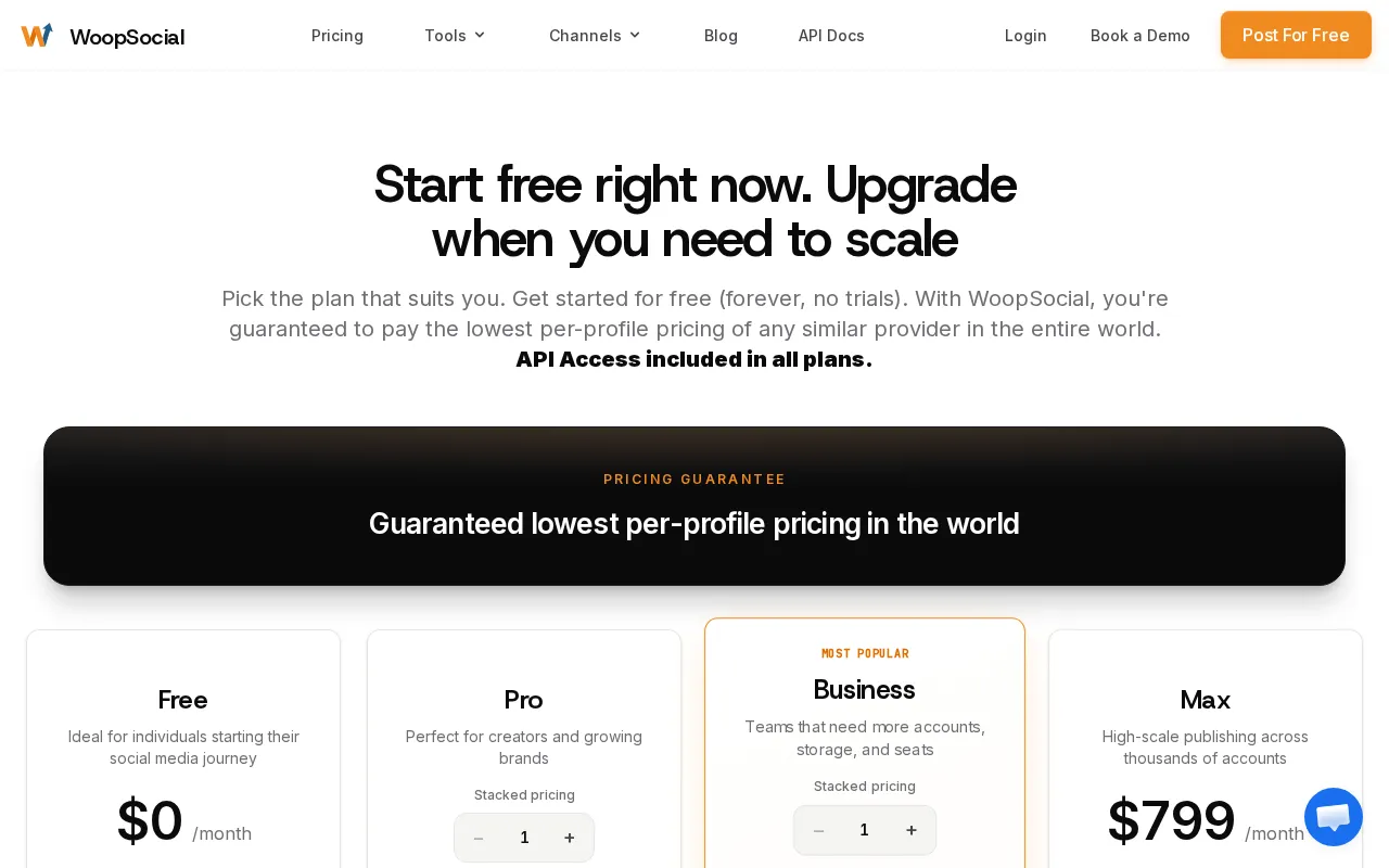 Woopsocial — pricing page