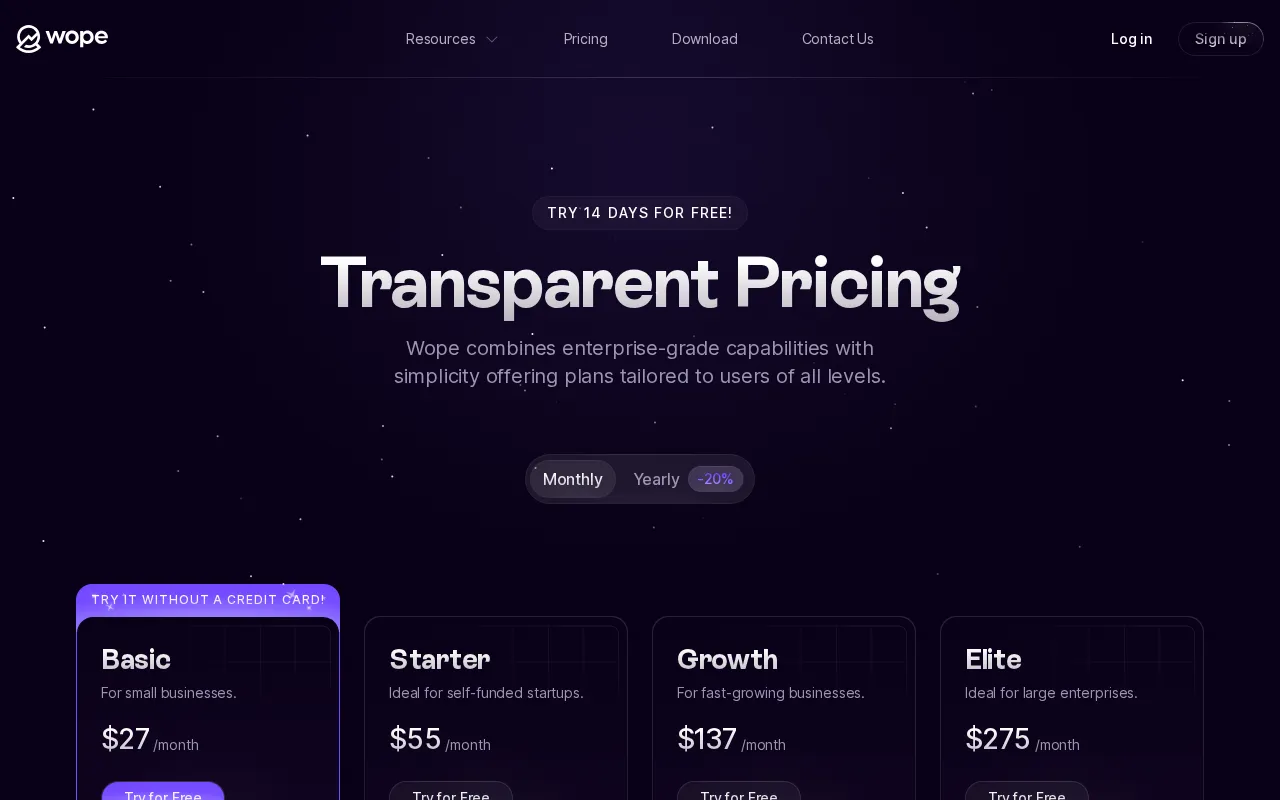 Wope — pricing page