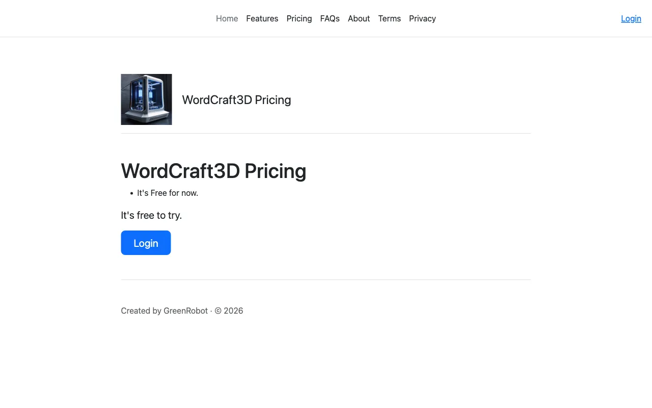 WordCraft3D — pricing page