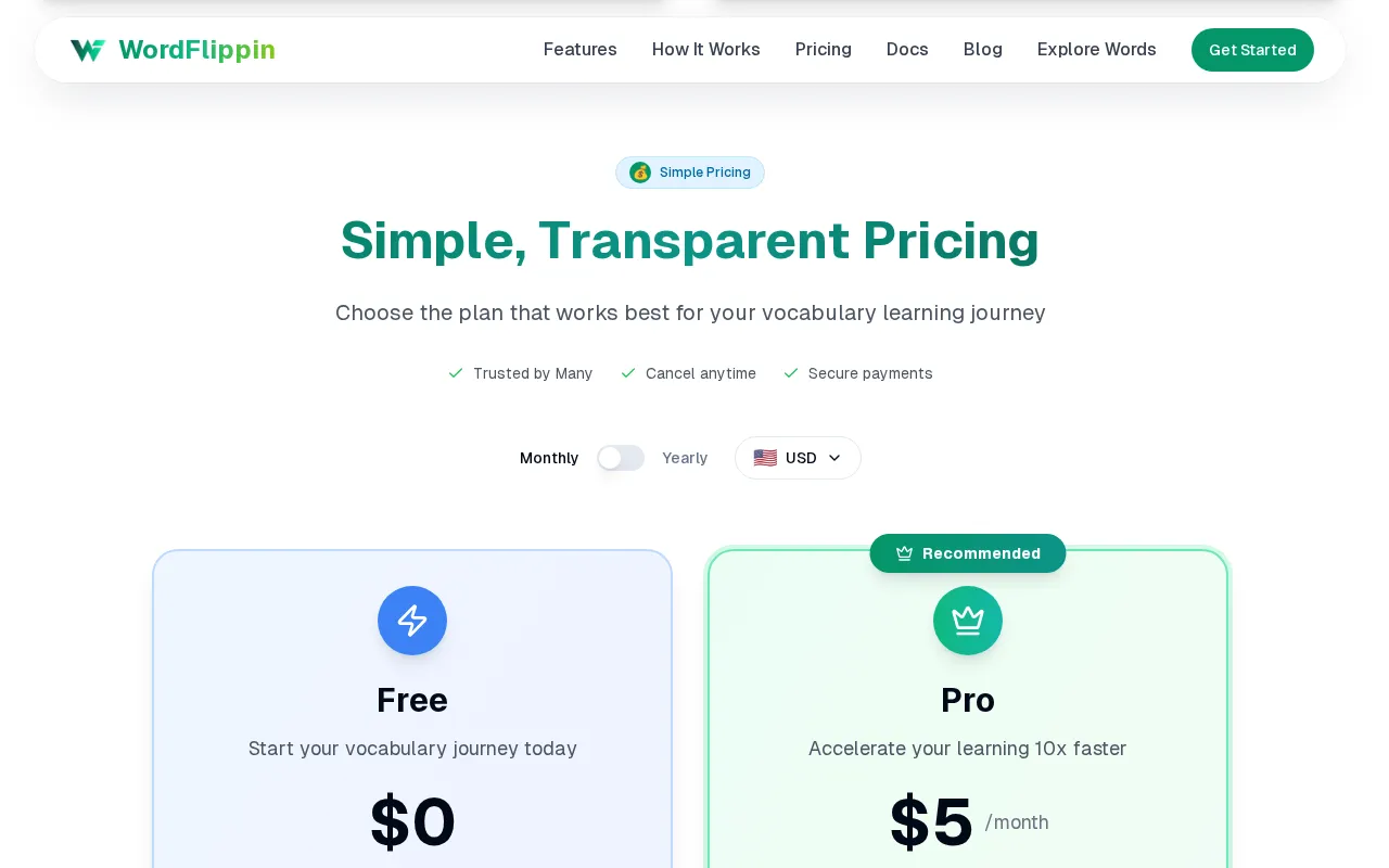 WordFlippin — pricing page