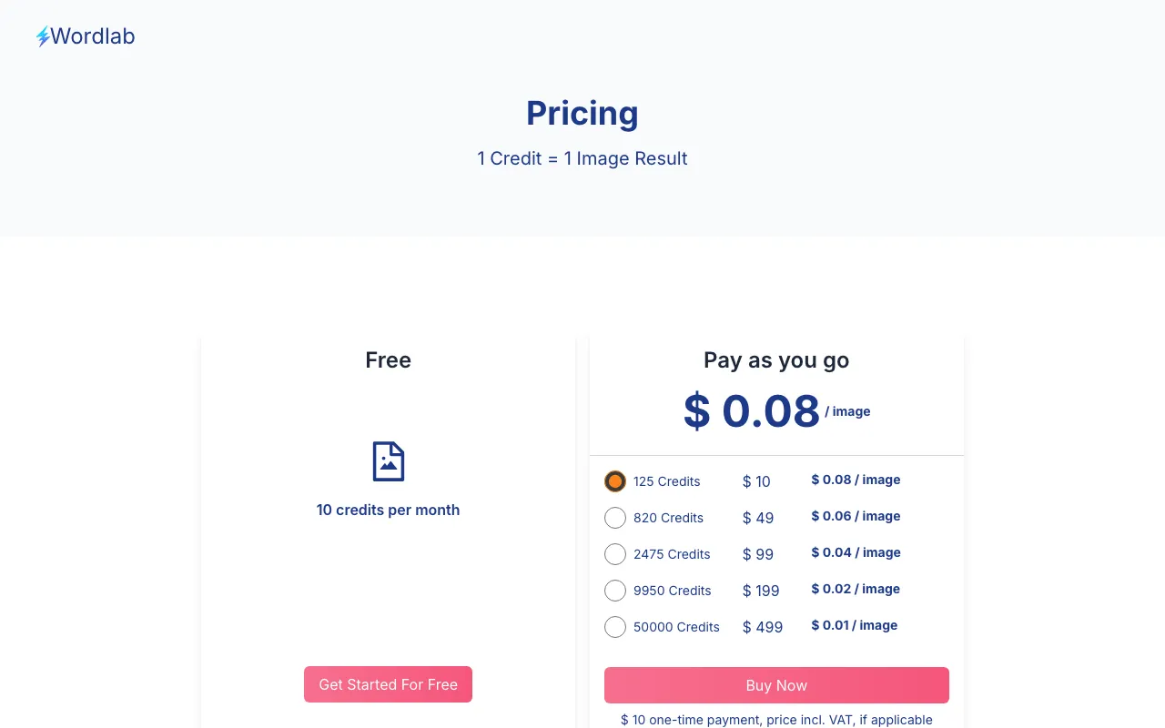 Wordlab — pricing page