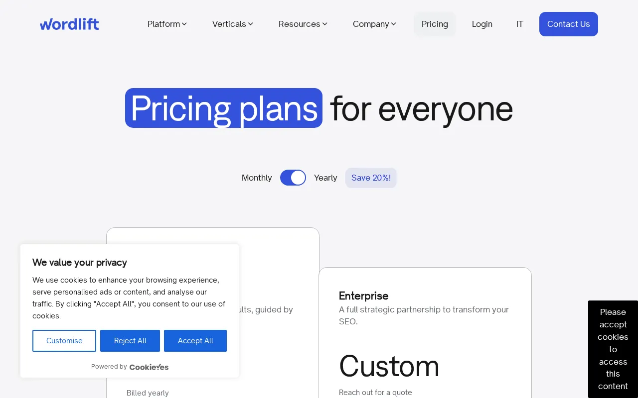 WordLift — pricing page