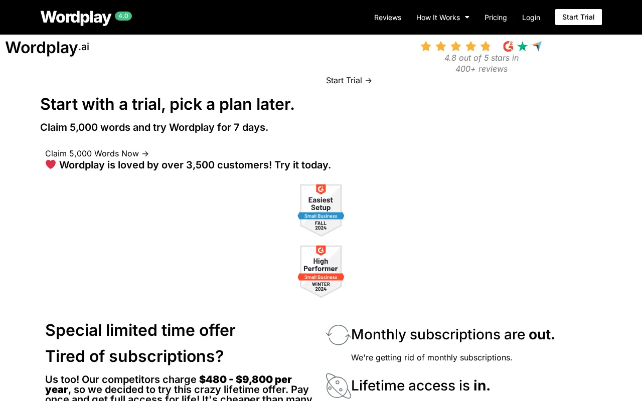 Wordplay — pricing page