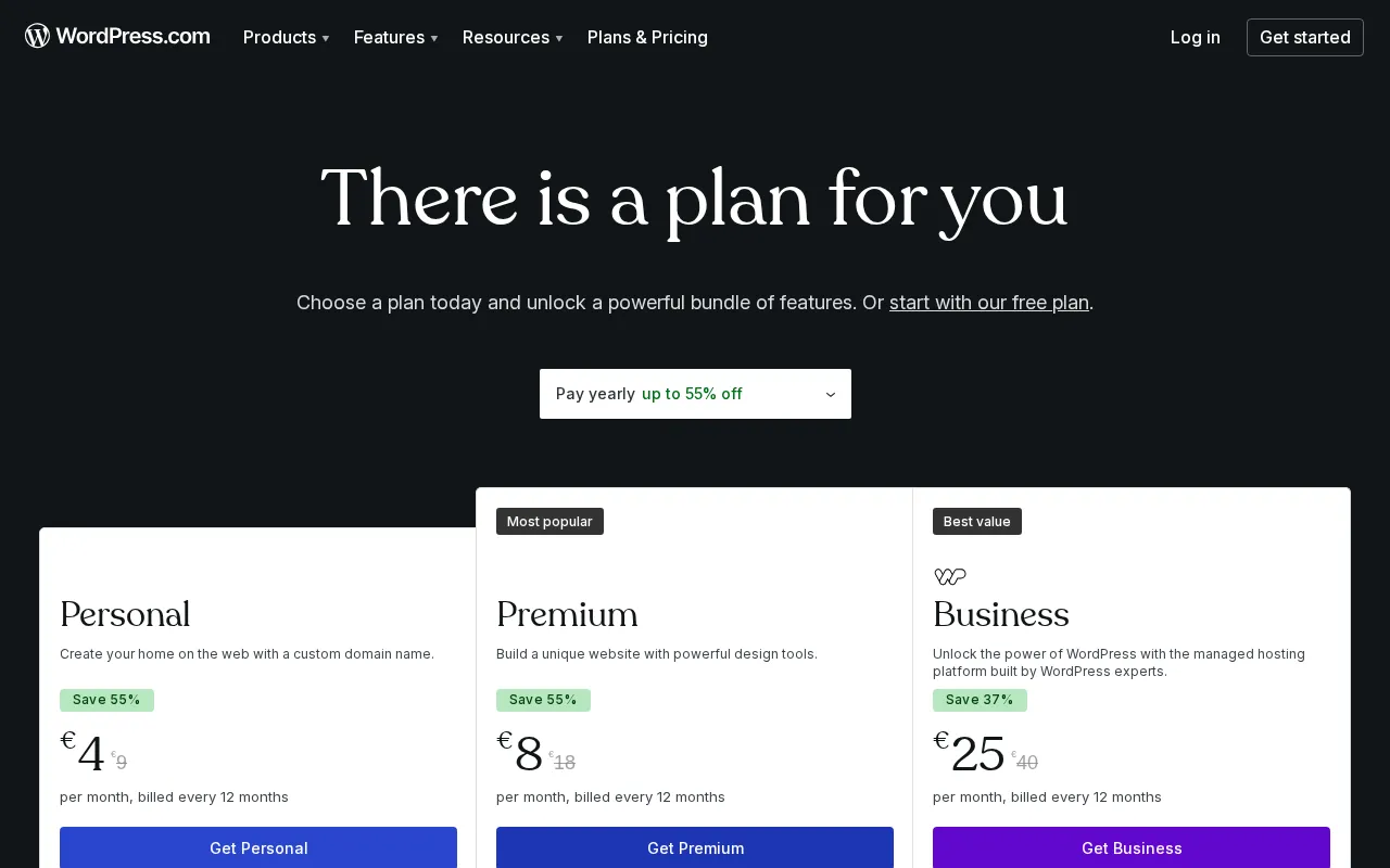 WordPress AI Website Builder — pricing page
