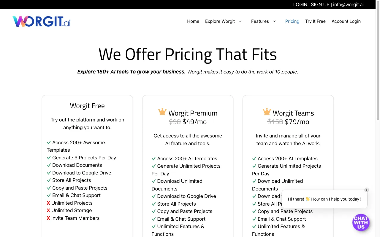 Worgit.ai — pricing page