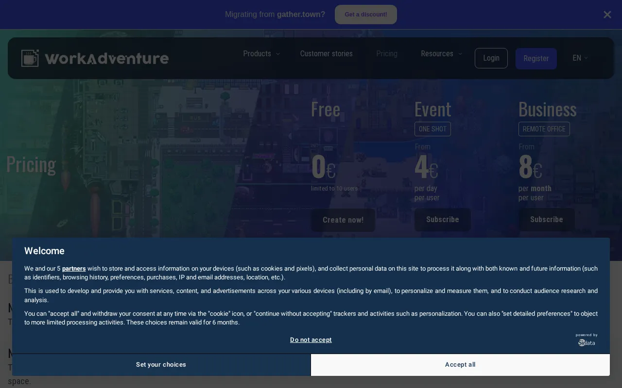 WorkAdventure — pricing page