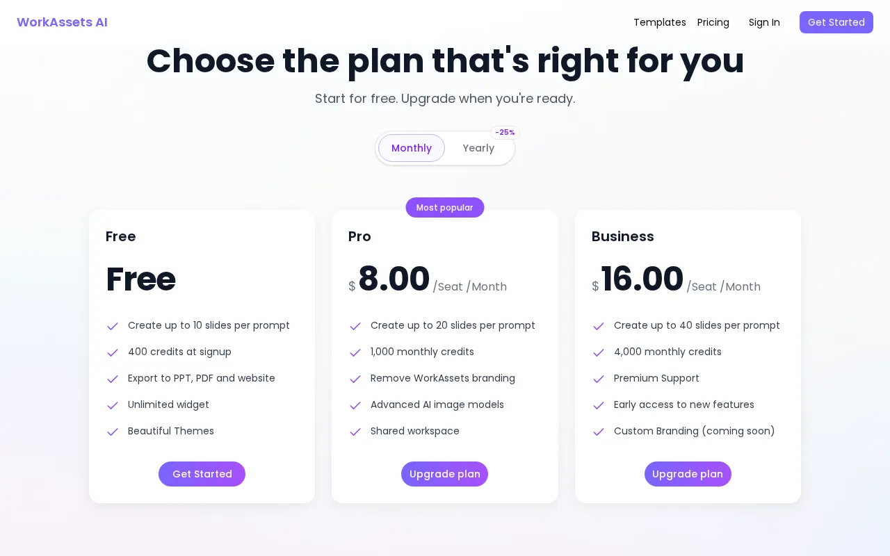 Workassets — pricing page