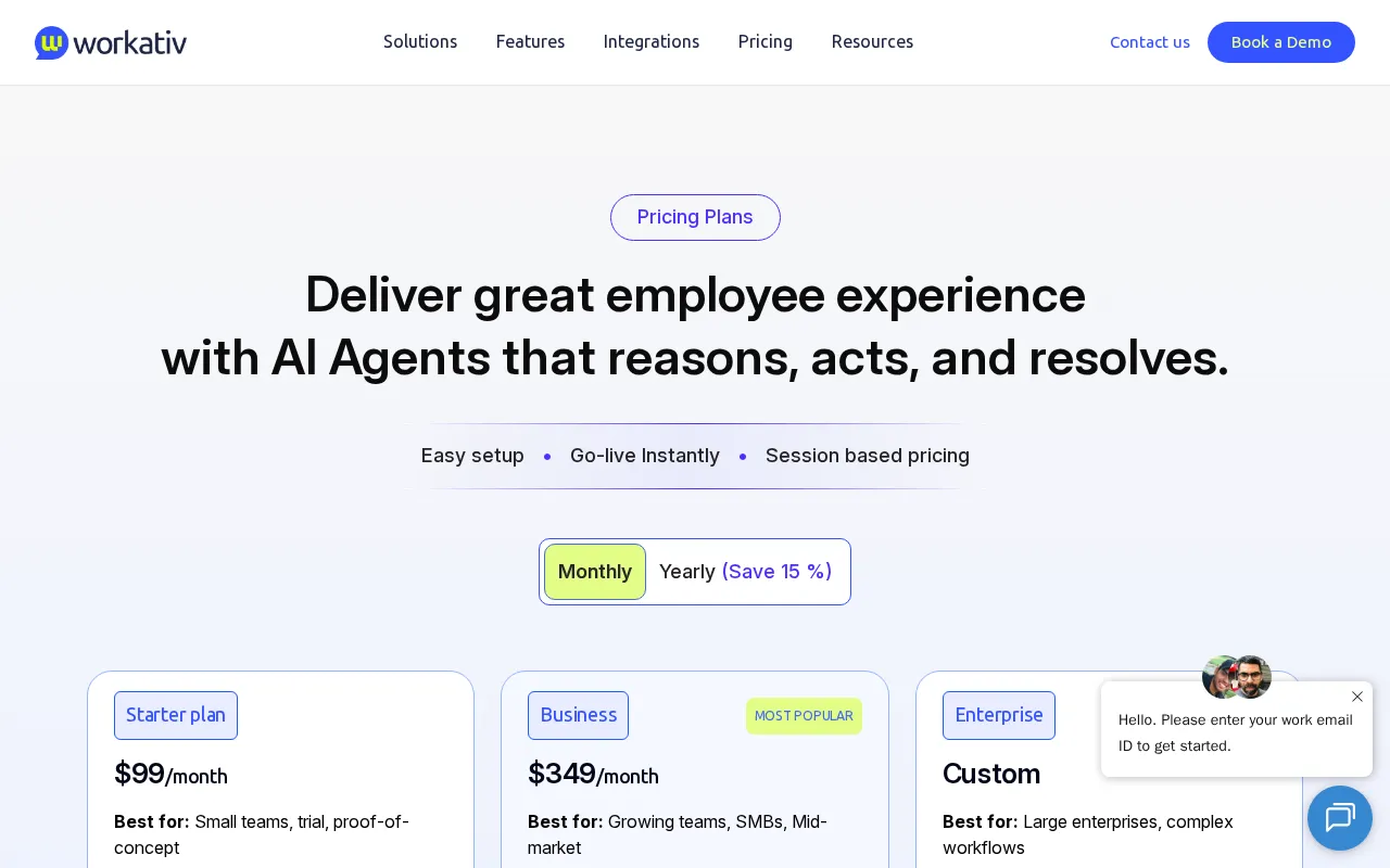 Workativ AI — pricing page