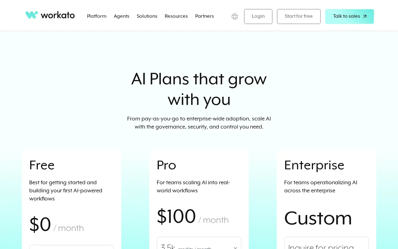 Workato — pricing page