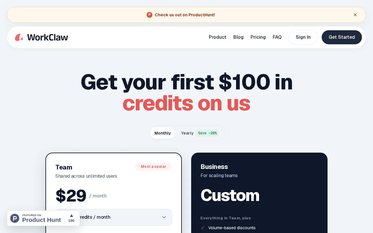 WorkClaw — pricing page