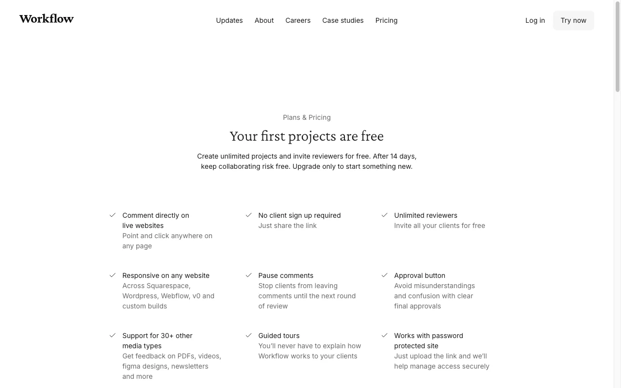 Workflow — pricing page