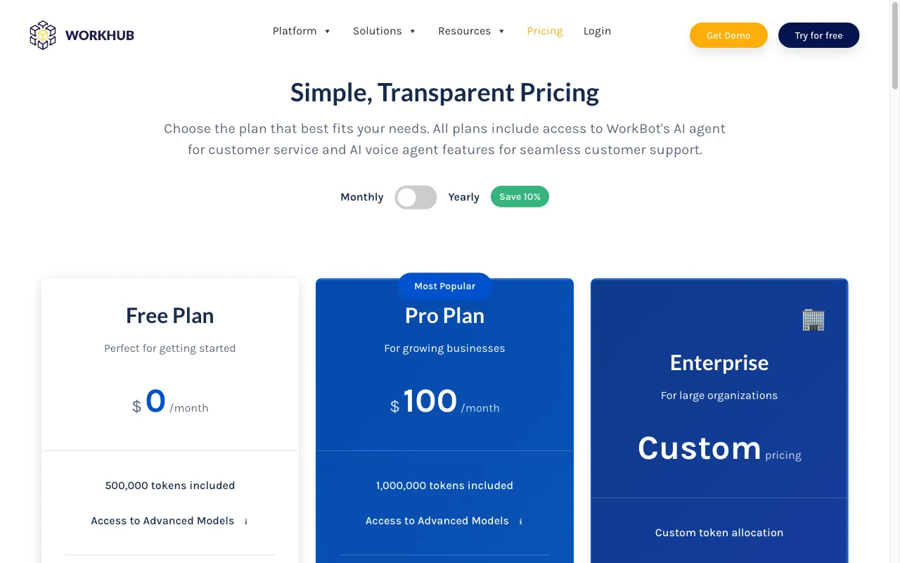 WorkHub — pricing page