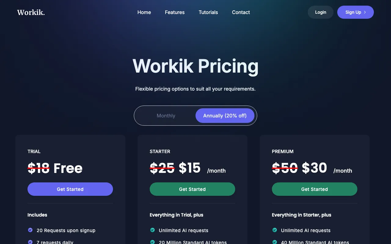 Workik — pricing page