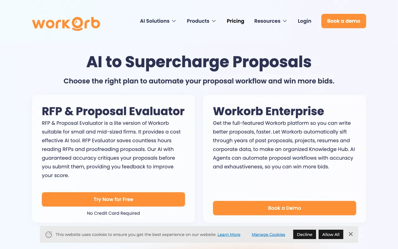 Workorb AI — pricing page