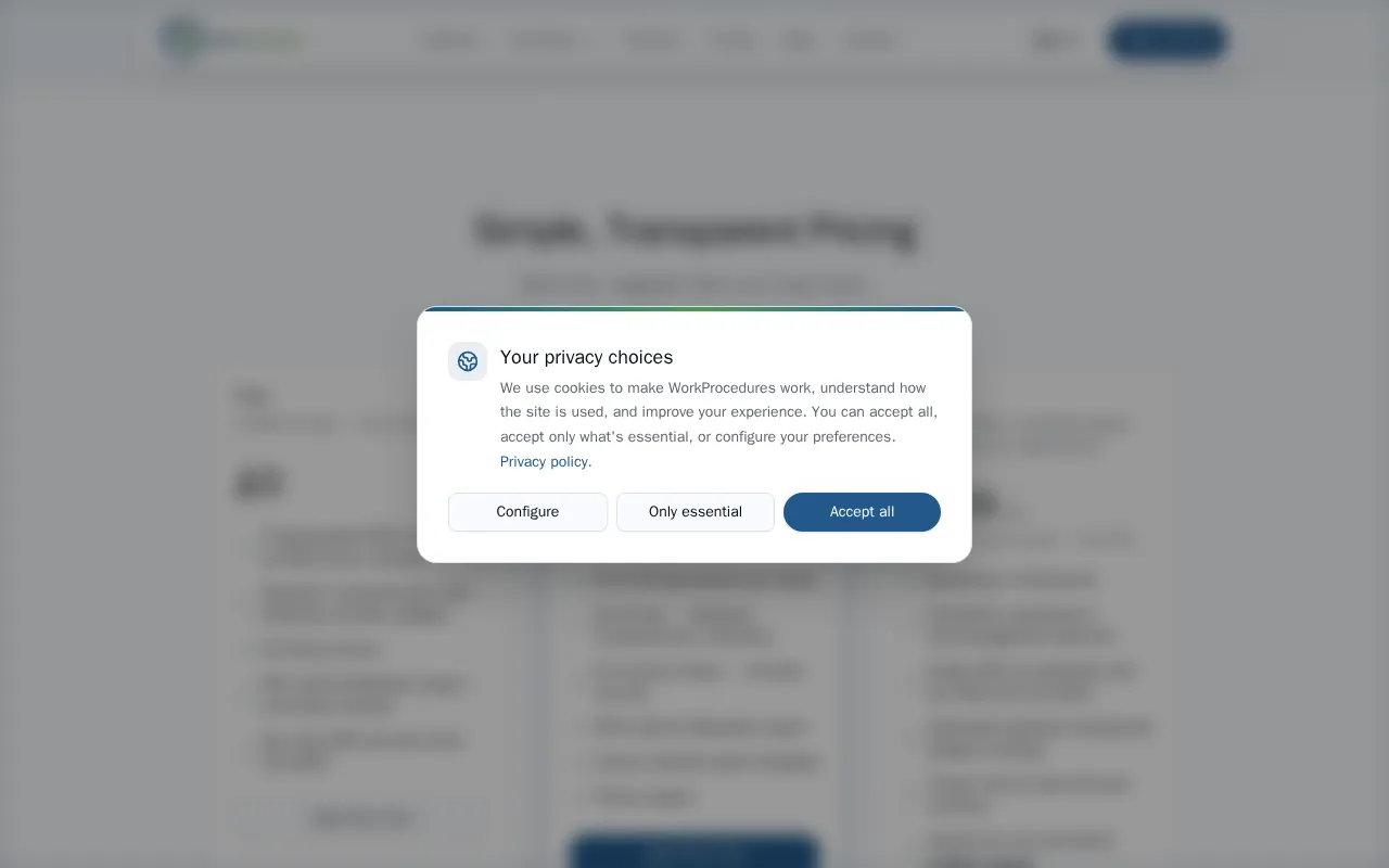 WorkProcedures — pricing page