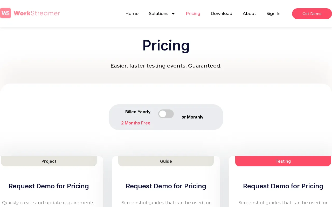 WorkStreamer — pricing page