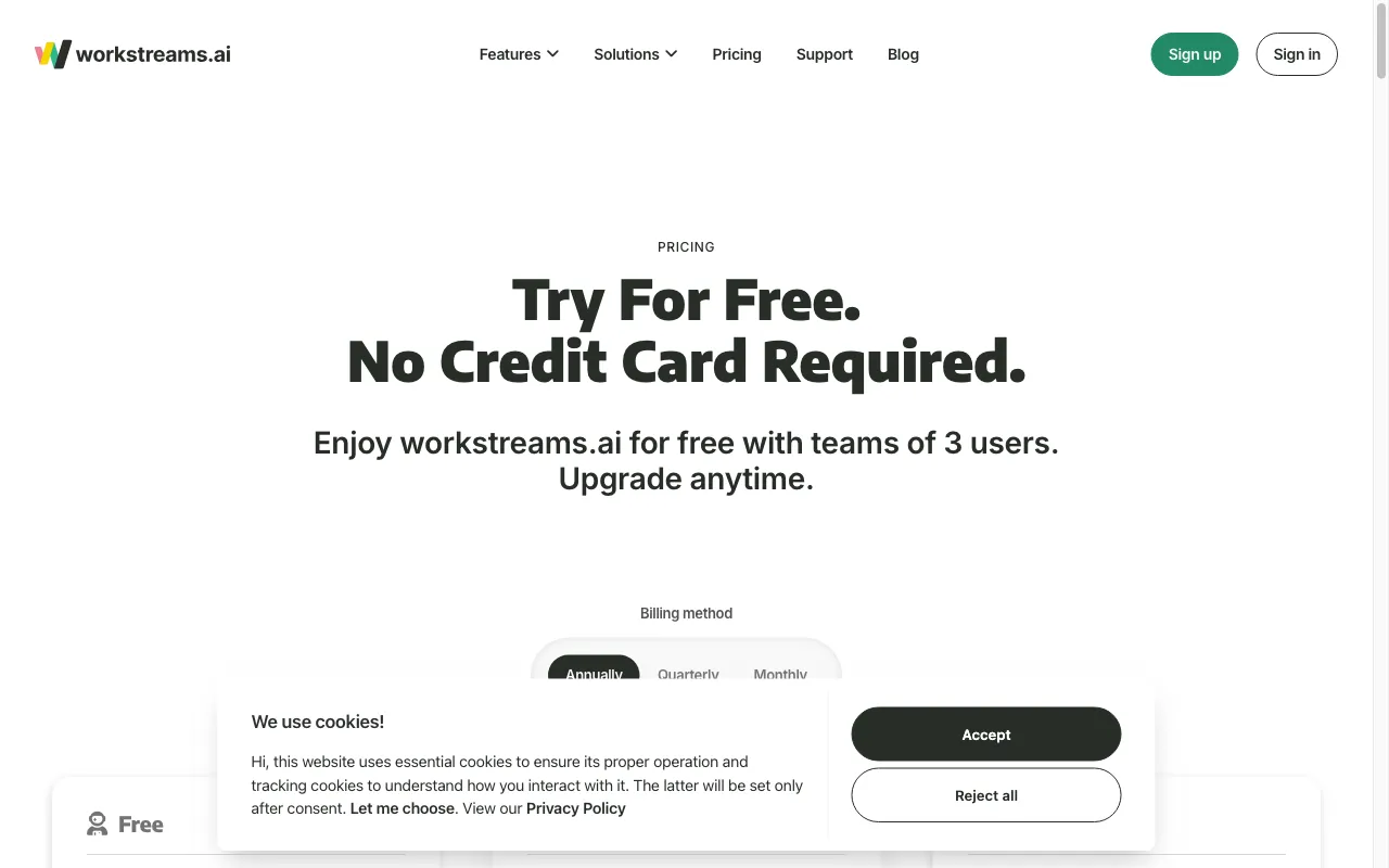 workstreams.ai — pricing page