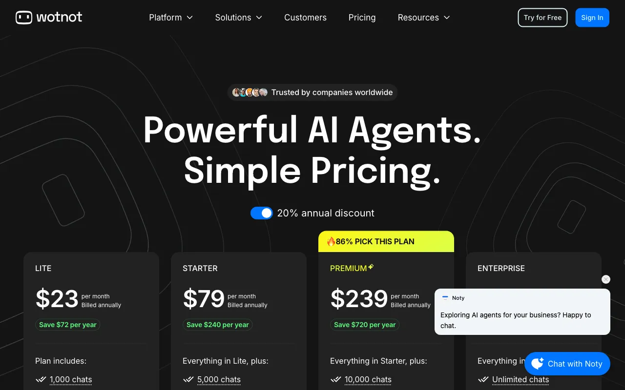 wotnot.io — pricing page