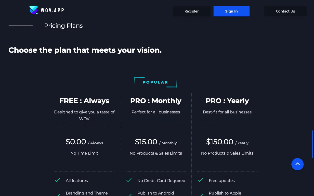 WOV — pricing page