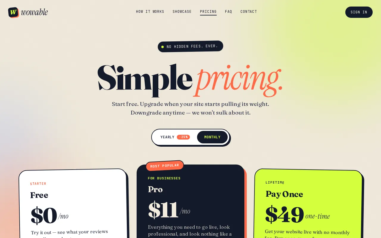Wowable AI — pricing page
