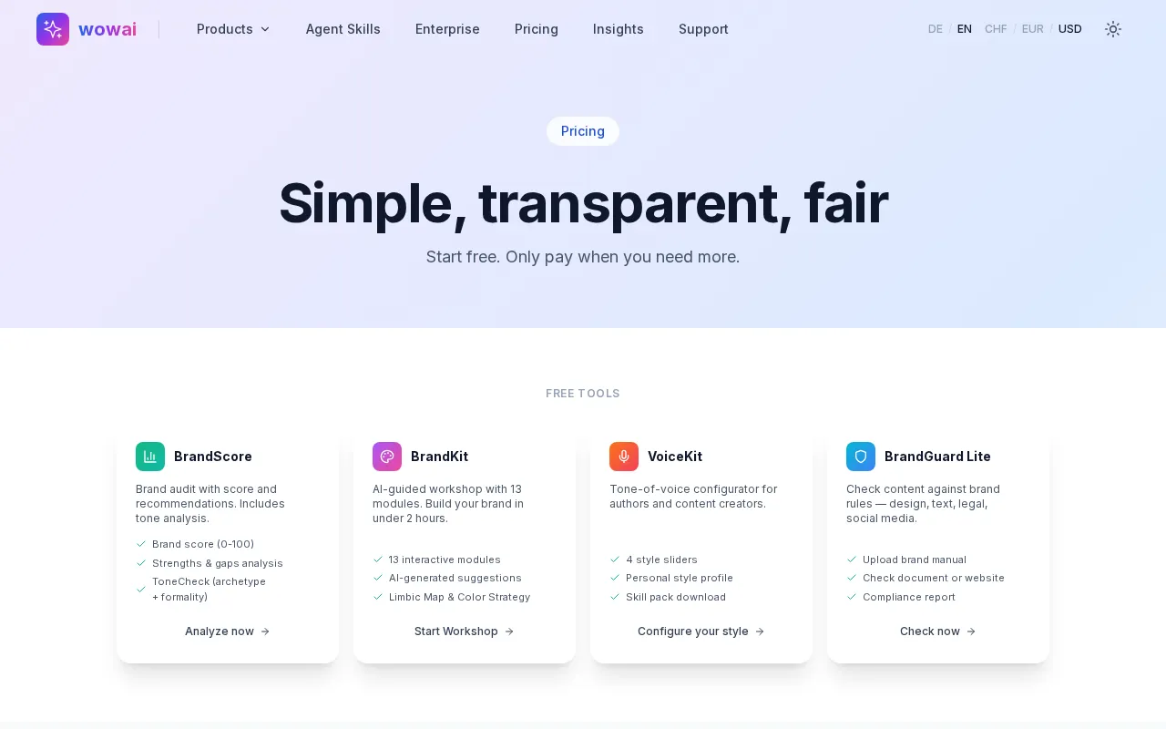 wowai — pricing page