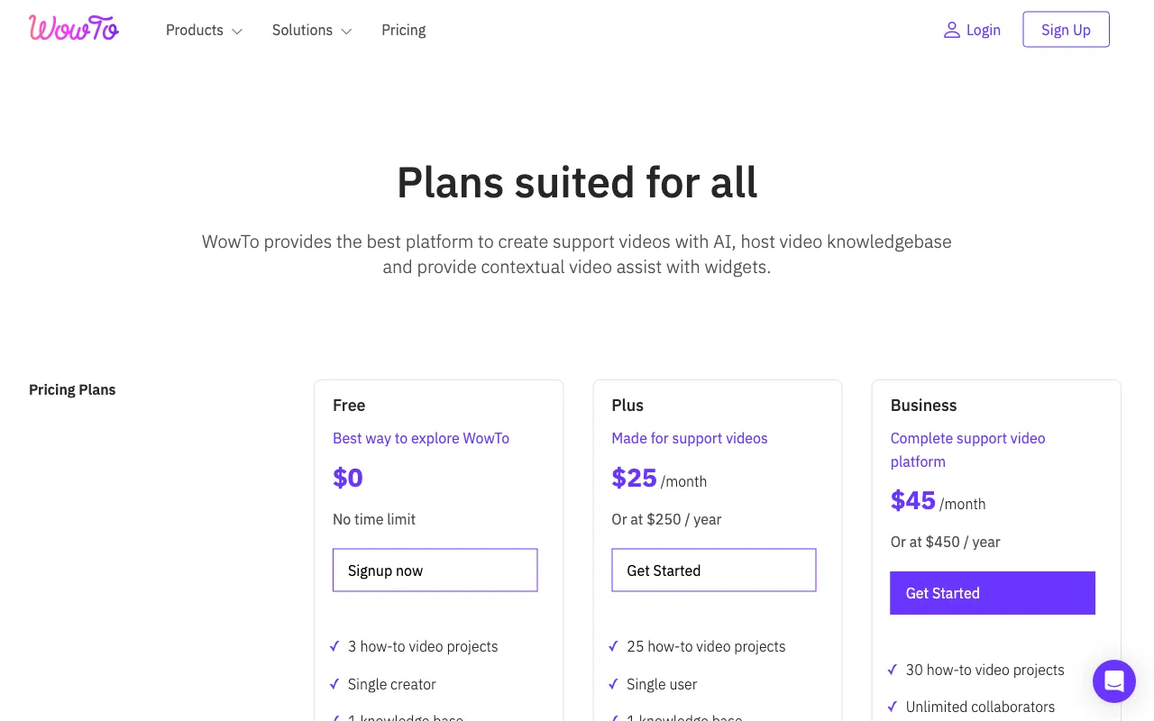 WowTo — pricing page