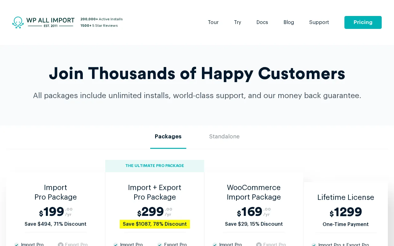WP All Import — pricing page