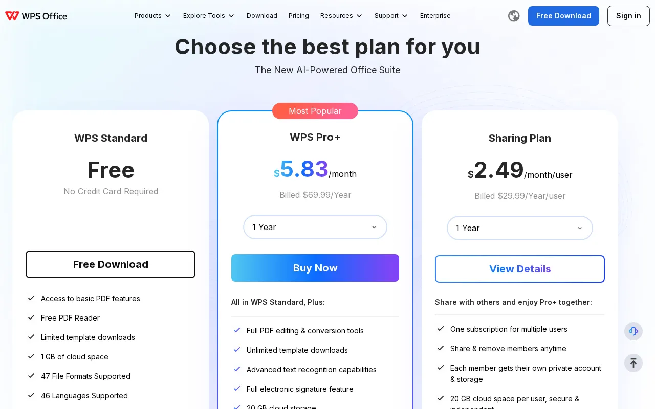 WPS — pricing page