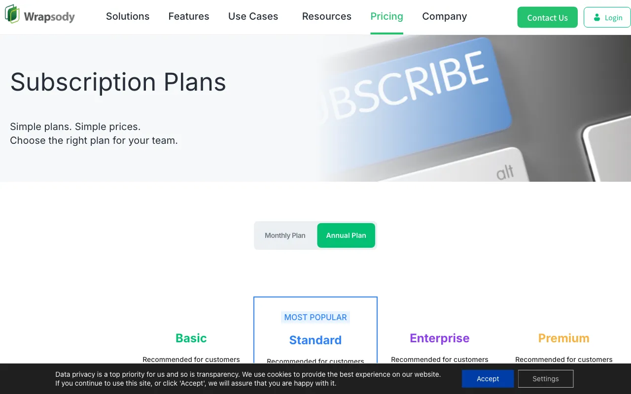 Wrapsody — pricing page