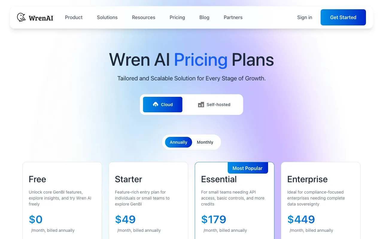 Wren AI Cloud — pricing page