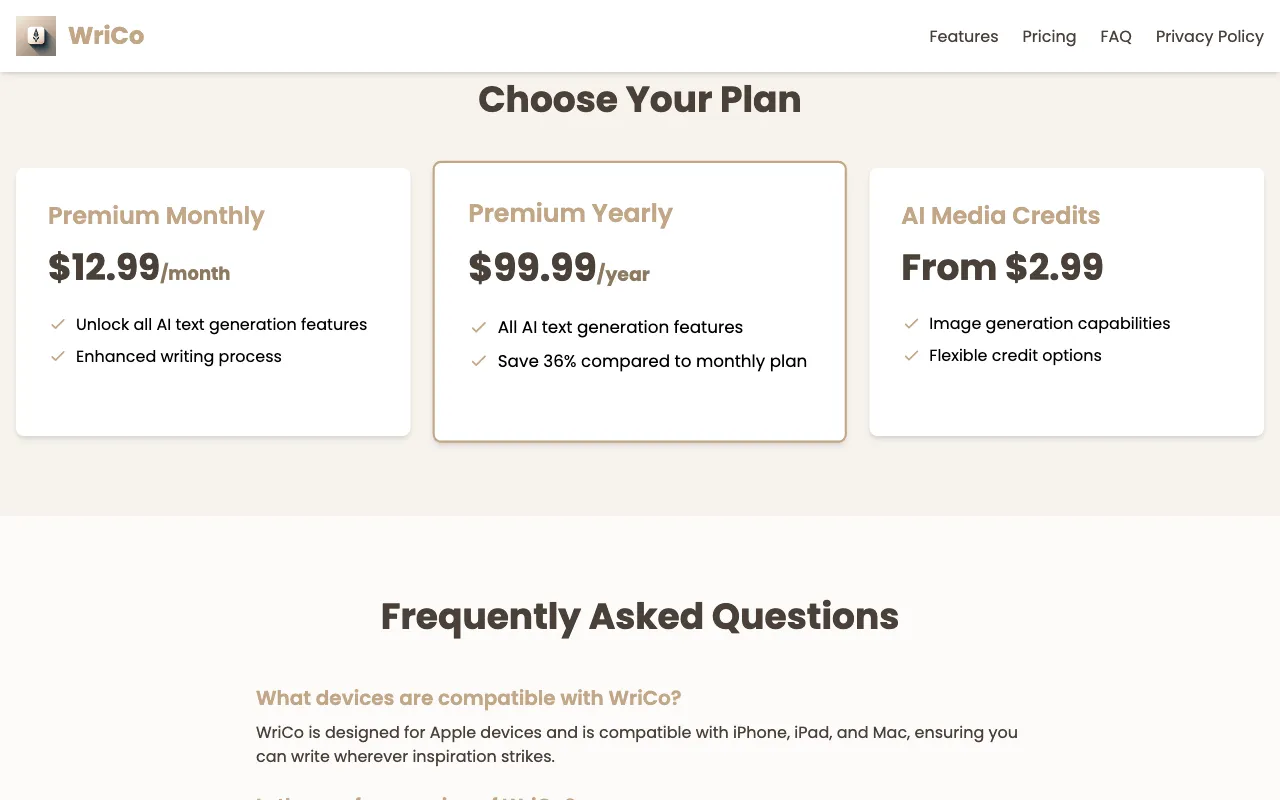 WriCo — pricing page