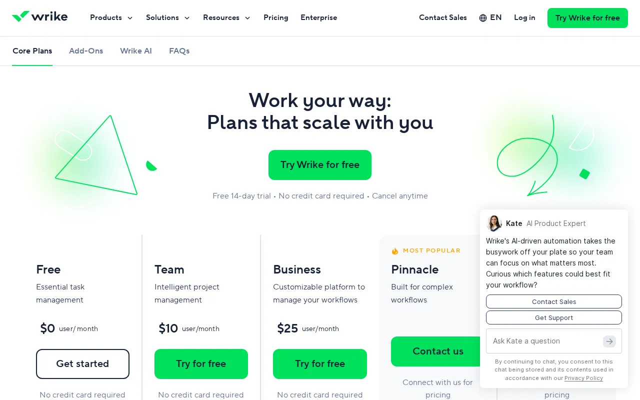 Wrike — pricing page