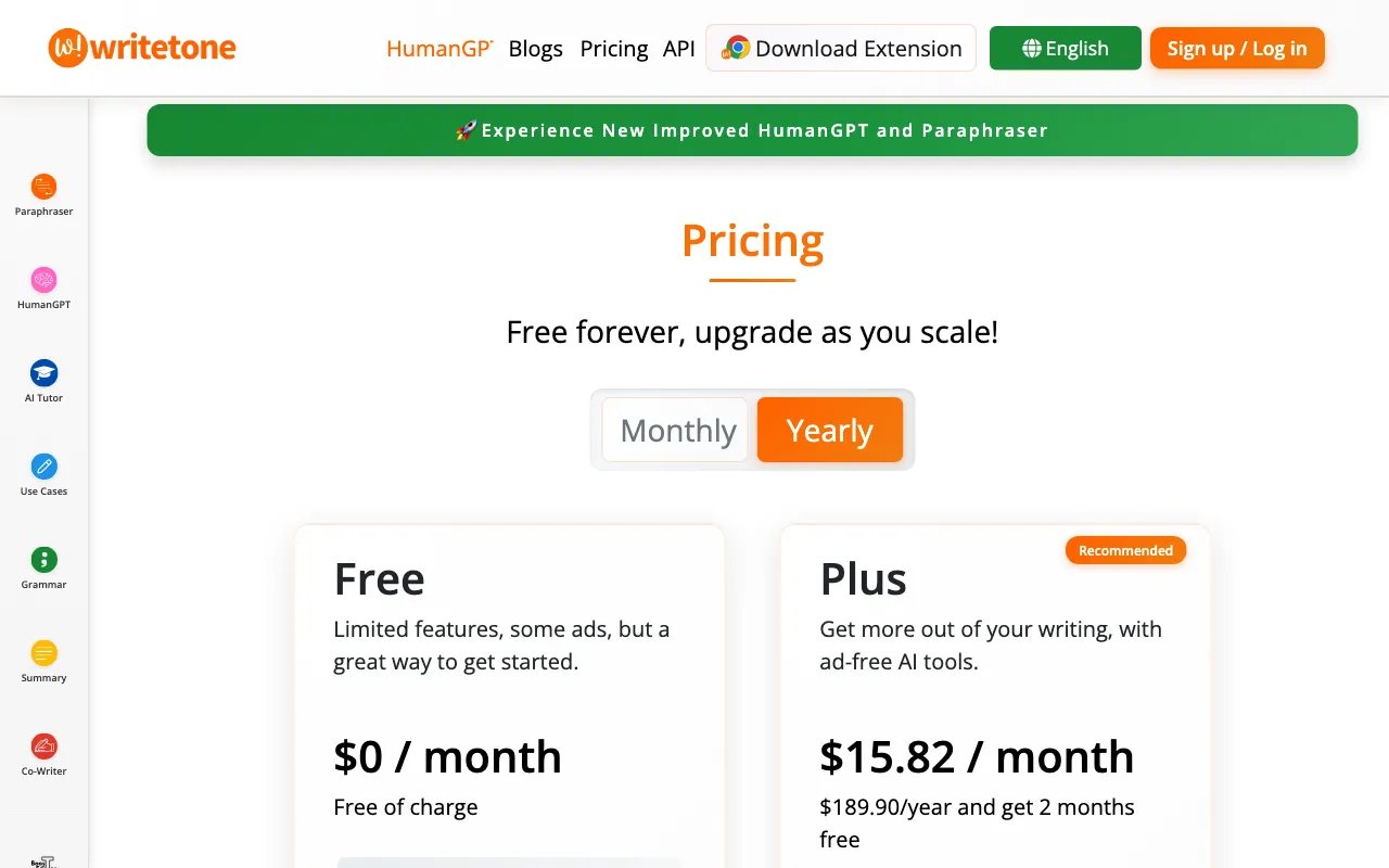 Write Tone — pricing page