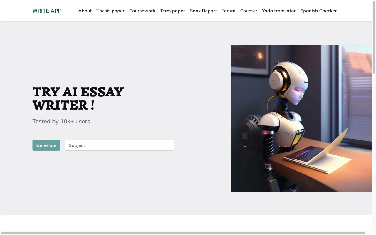 AI Essay Writer WriteApp — preview screenshot