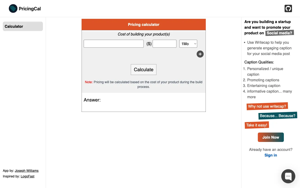 WriteCap — pricing page