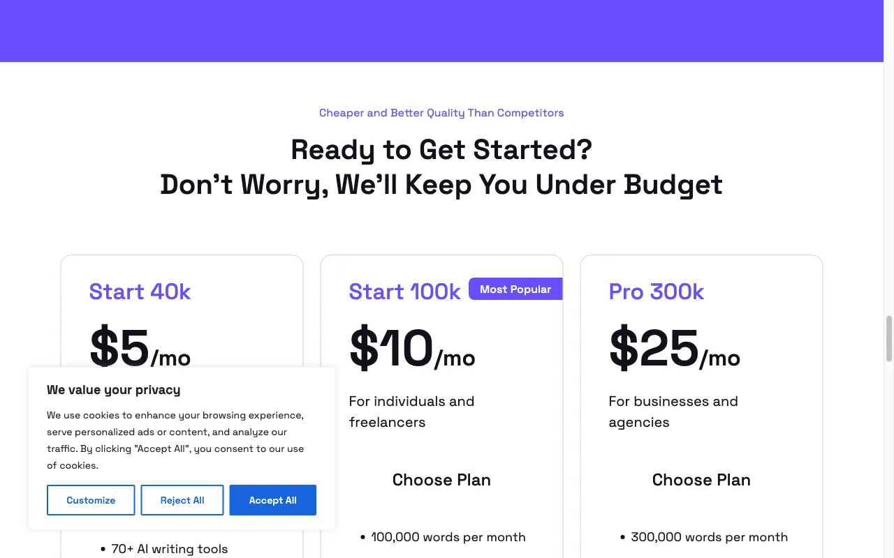 Writechamp.io — pricing page