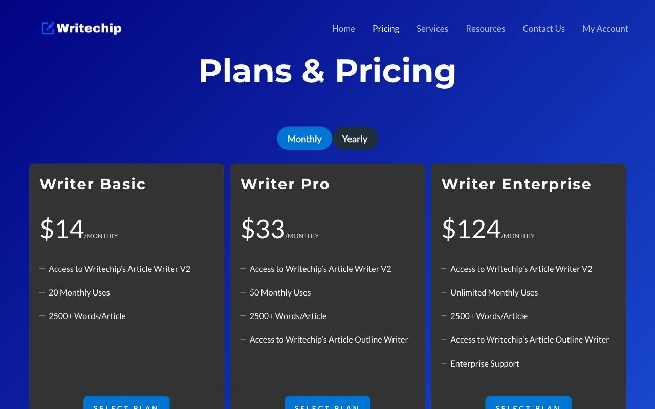 Writechip — pricing page