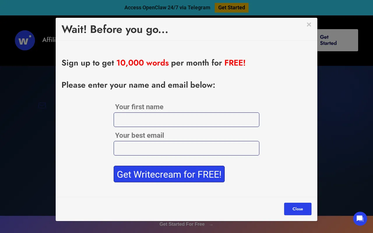 Writecream — preview screenshot
