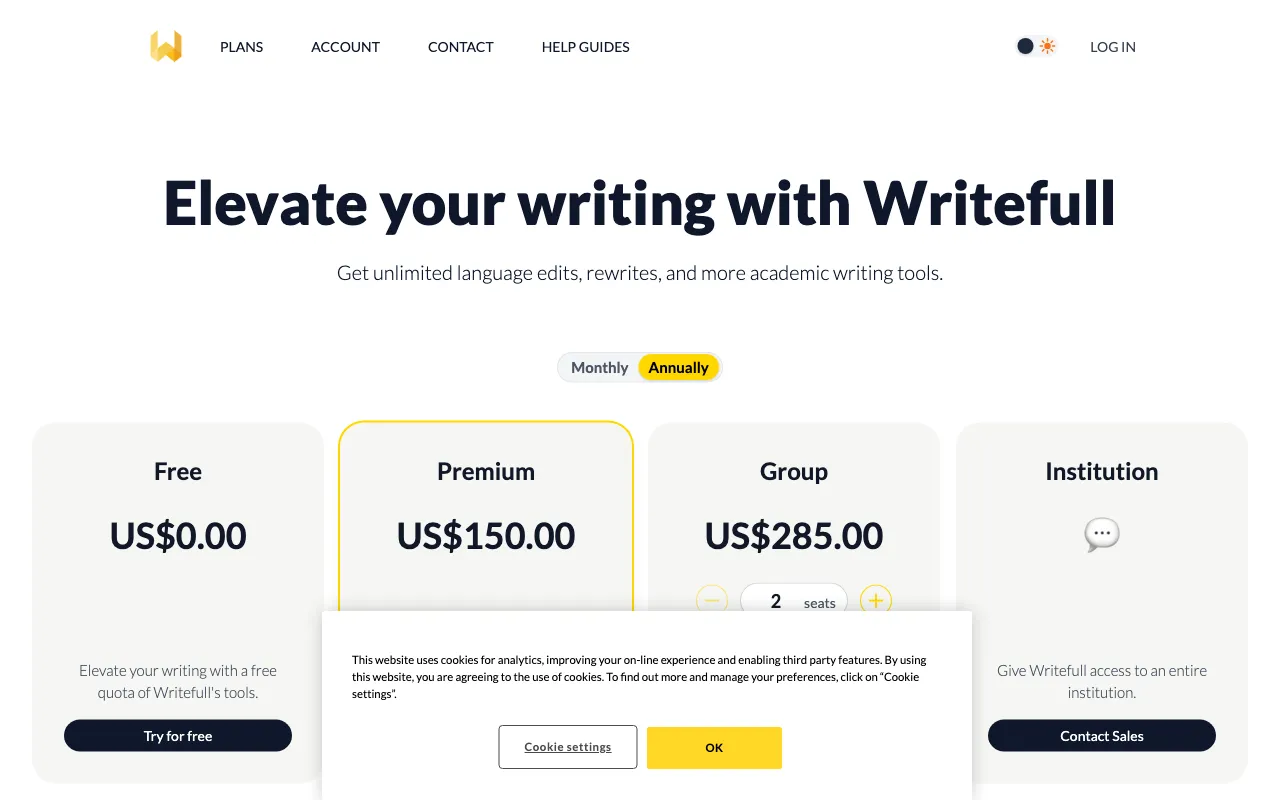 Writefull — pricing page