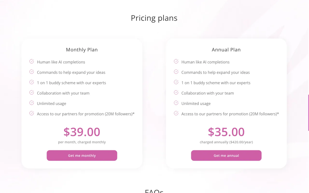Writely — pricing page