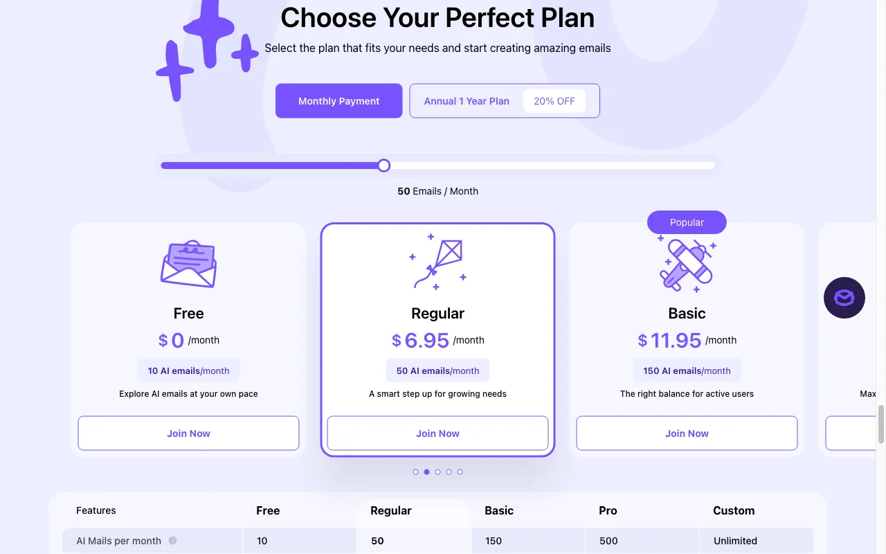 WriteMail.ai — pricing page