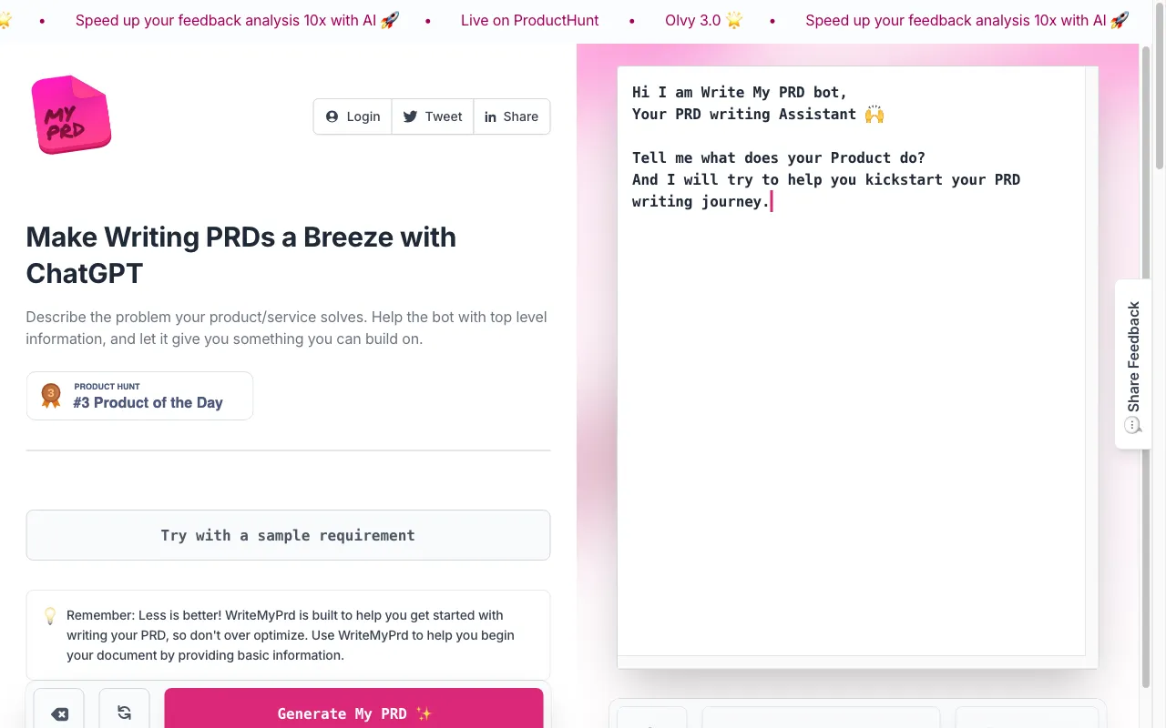 WriteMyPRD — preview screenshot