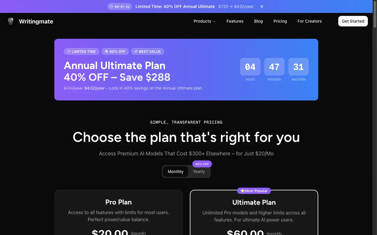 Writingmate — pricing page