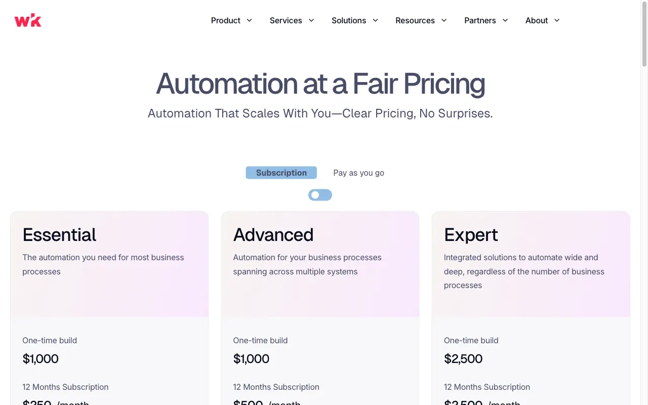 Wrk Automation — pricing page