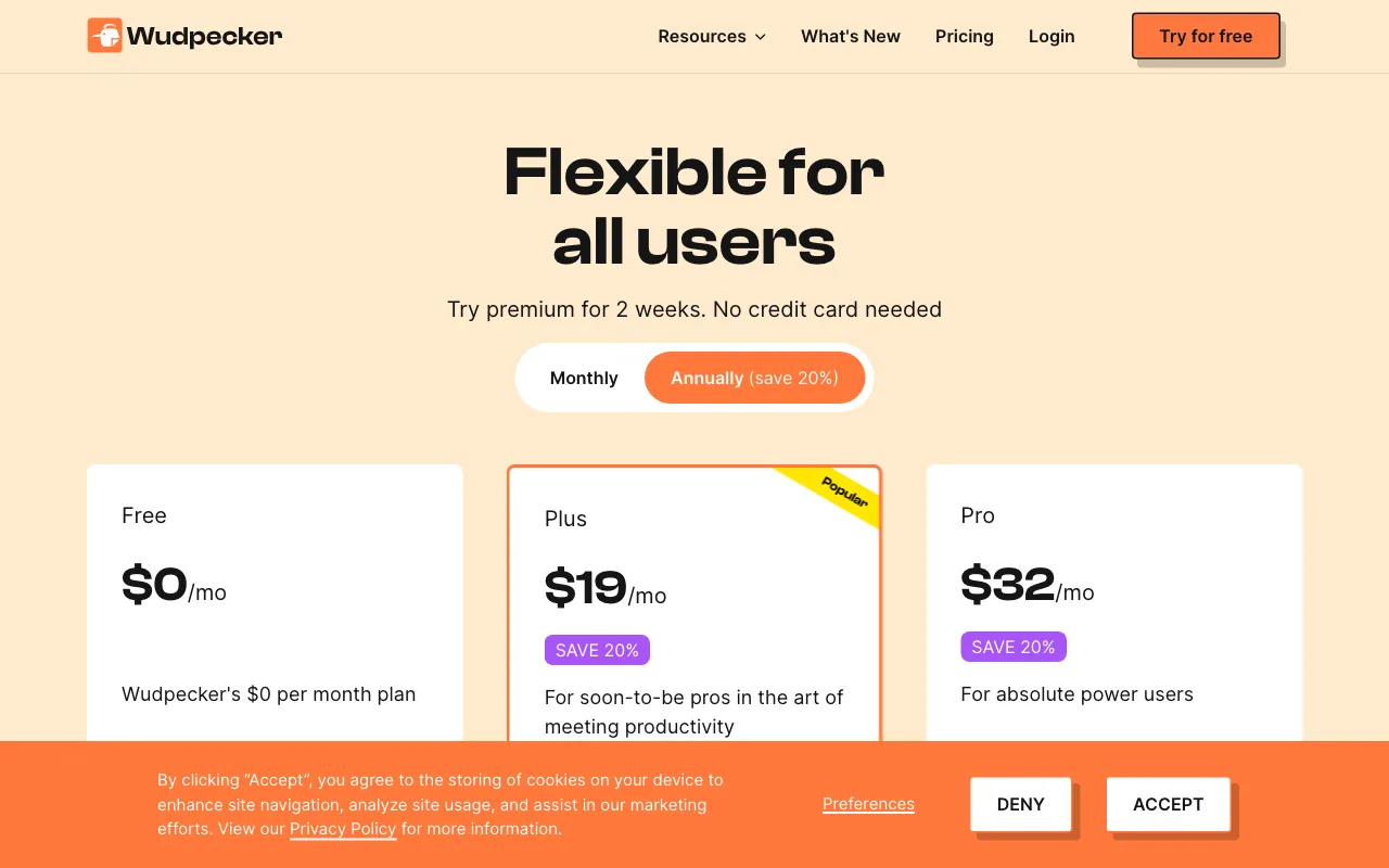 Wudpecker — pricing page