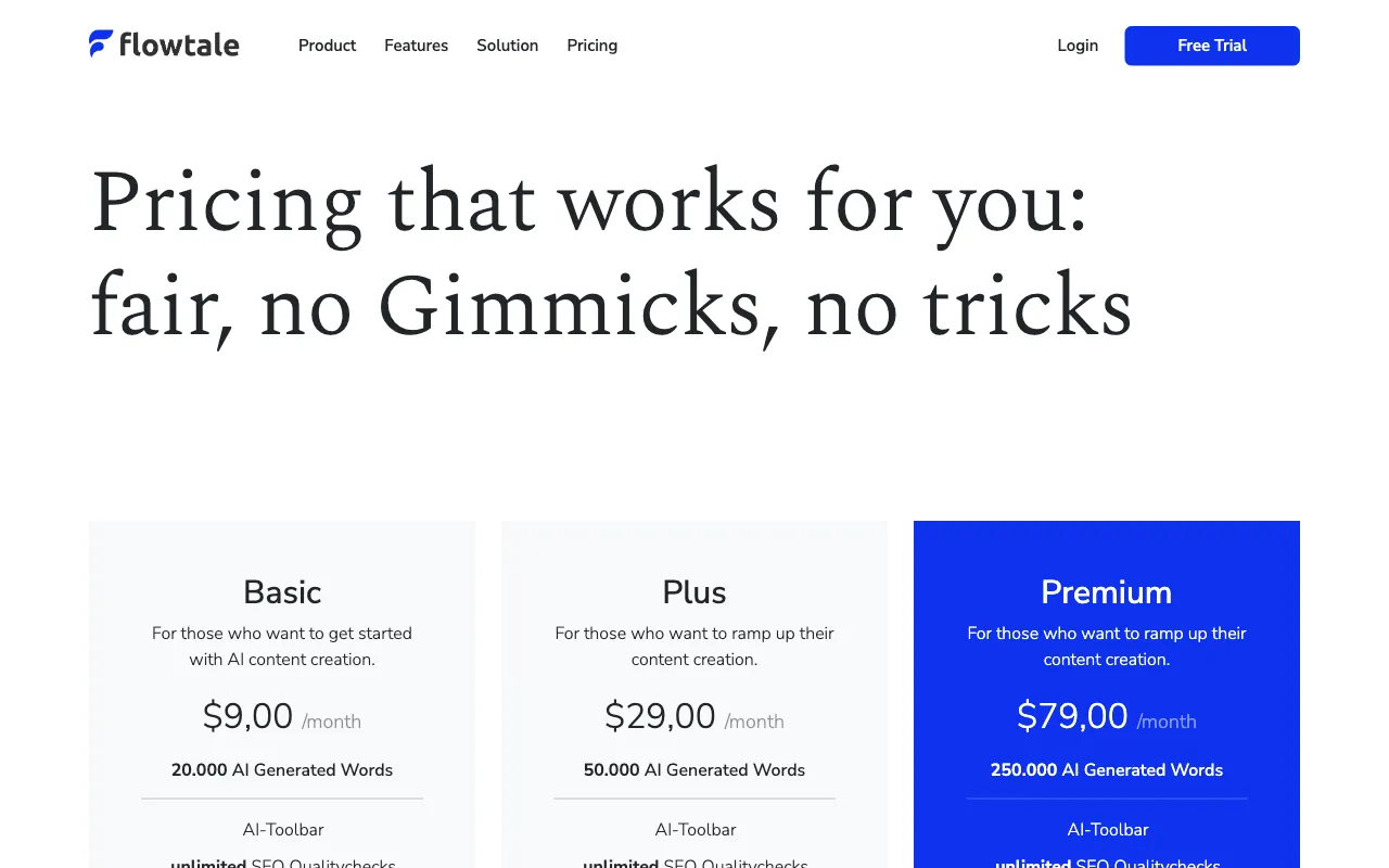 www.flowtale.io — pricing page