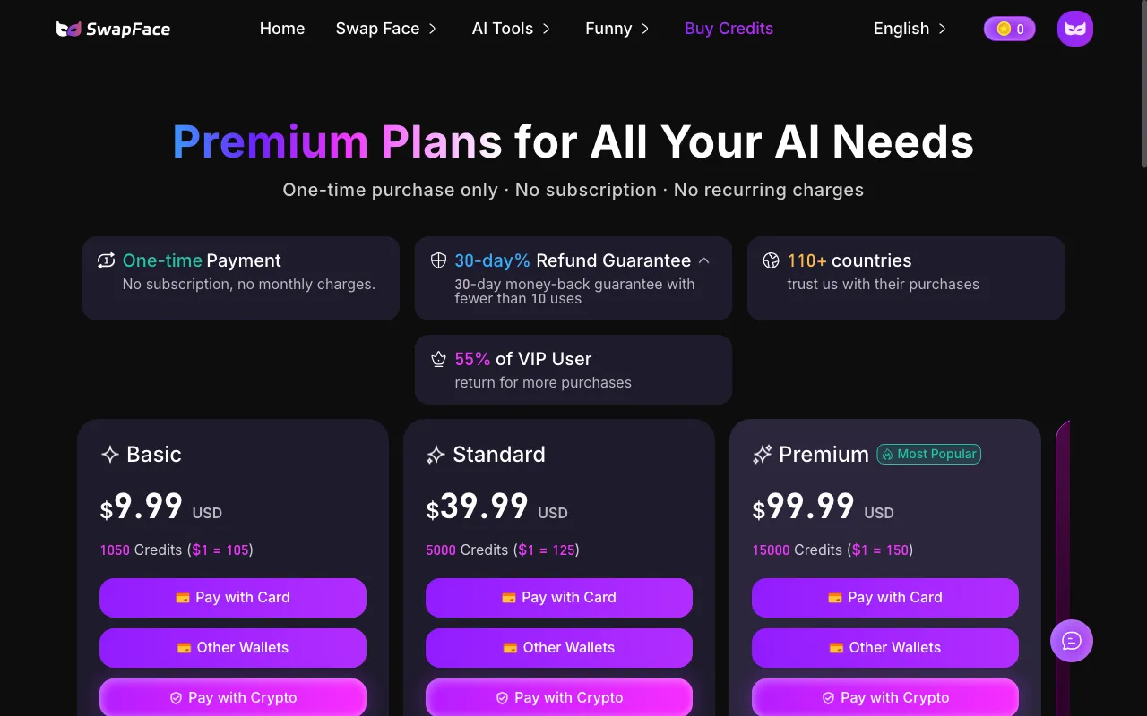 www.swapfaces.ai — pricing page