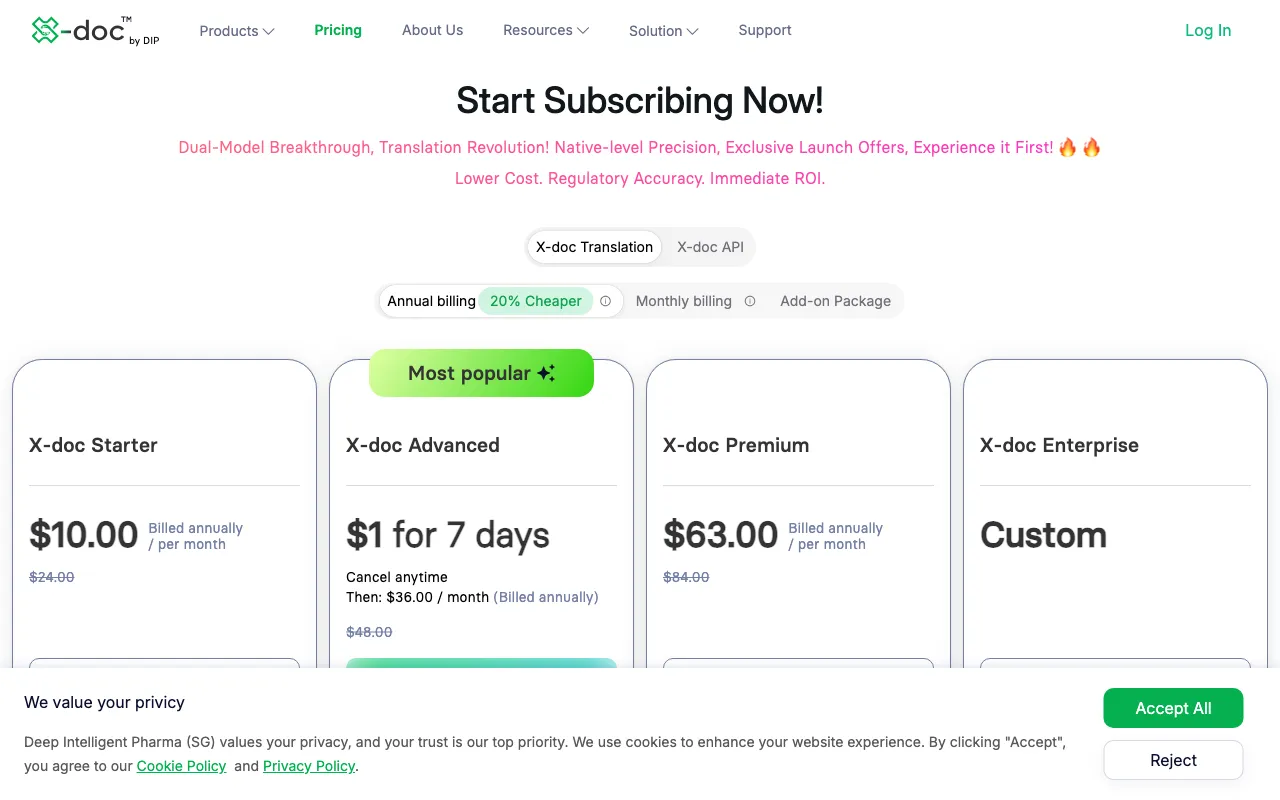 X-doc AI — pricing page