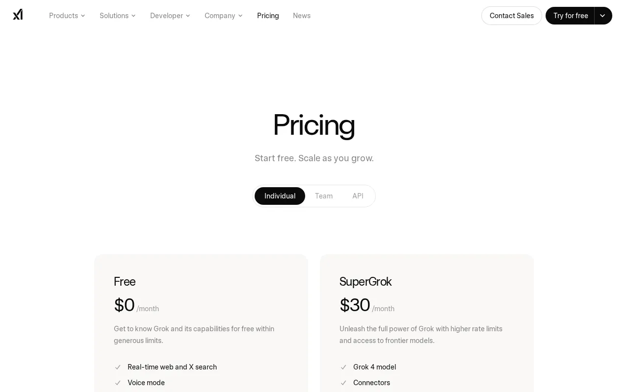 xAI — pricing page